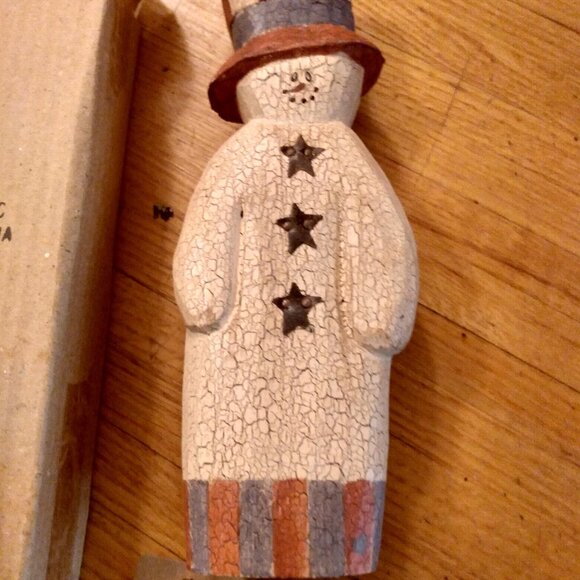 Vintage Sarah's Attic Primitive Patriotic Snowman Crackled Wood USA July Fourth - Picture 4 of 8